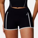 Black Medium Active Women's High Waist Biker Shorts with Contrast Piping and Seamless Stretch Fabric