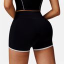Black Medium Active Women's High Waist Biker Shorts with Contrast Piping and Seamless Stretch Fabric