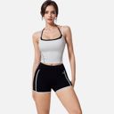 Black Medium Active Women's High Waist Biker Shorts with Contrast Piping and Seamless Stretch Fabric