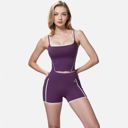 Purple Medium Active Women's High Waist Biker Shorts with Contrast Piping and Seamless Stretch Fabric