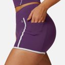Purple Medium Active Women's High Waist Biker Shorts with Contrast Piping and Seamless Stretch Fabric