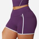Purple Medium Active Women's High Waist Biker Shorts with Contrast Piping and Seamless Stretch Fabric