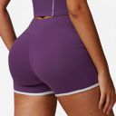 Purple Medium Active Women's High Waist Biker Shorts with Contrast Piping and Seamless Stretch Fabric
