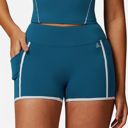 Green Medium Active Women's High Waist Biker Shorts with Contrast Piping and Seamless Stretch Fabric