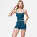 Green Small Active Women's High Waist Biker Shorts with Contrast Piping and Seamless Stretch Fabric