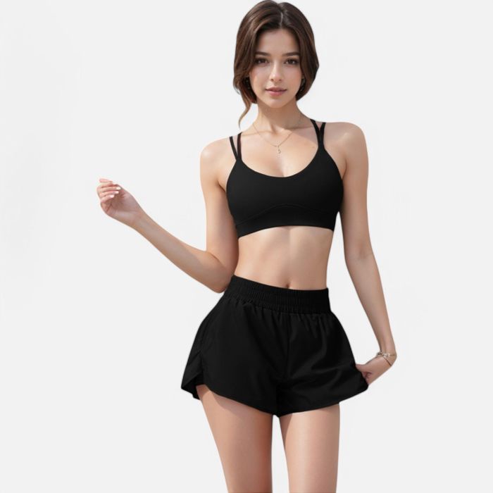 Women's High Waist Double Layered Running Shorts with Elastic Waistband and Curved Hem