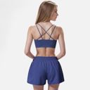 Blue Large Women's High Waist Double Layered Running Shorts with Elastic Waistband and Curved Hem