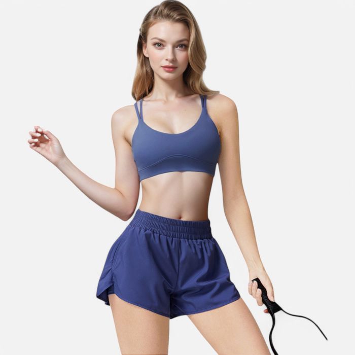 Women's High Waist Double Layered Running Shorts with Elastic Waistband and Curved Hem