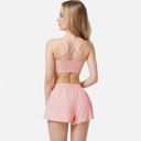 Pink Large Women's High Waist Double Layered Running Shorts with Elastic Waistband and Curved Hem