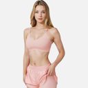 Pink Medium Women's High Waist Double Layered Running Shorts with Elastic Waistband and Curved Hem