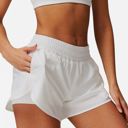 White Large Women's High Waist Double Layered Running Shorts with Elastic Waistband and Curved Hem