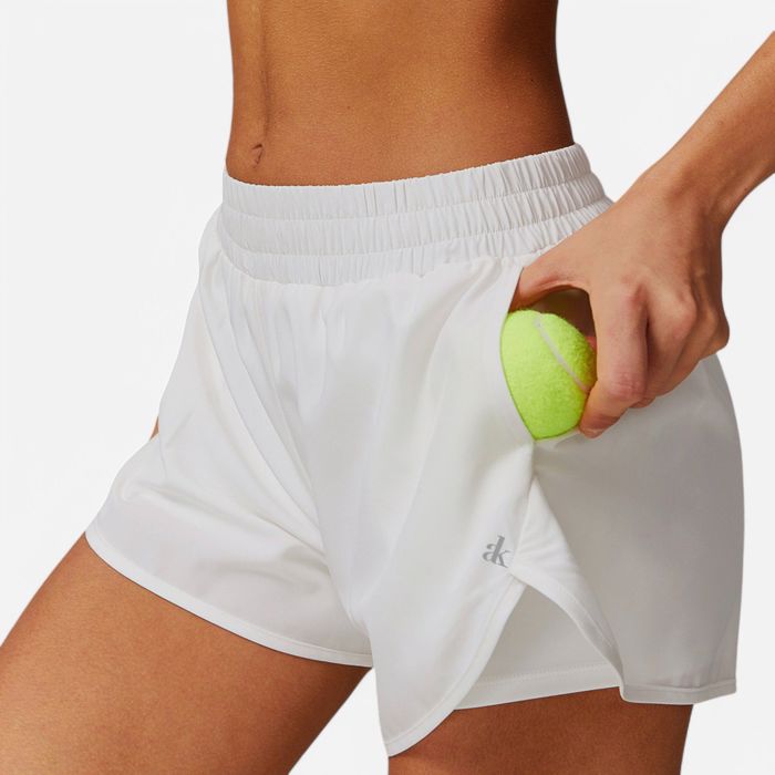 Women's High Waist Double Layered Running Shorts with Elastic Waistband and Curved Hem