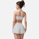 White Small Women's High Waist Double Layered Running Shorts with Elastic Waistband and Curved Hem