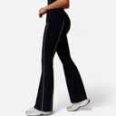 Black Medium Women's High Waist Flared Leggings with Contrast Seam Detail and Stretch Fabric