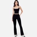 Black Medium Women's High Waist Flared Leggings with Contrast Seam Detail and Stretch Fabric