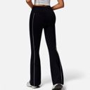 Black Medium Women's High Waist Flared Leggings with Contrast Seam Detail and Stretch Fabric