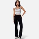 Black Medium Women's High Waist Flared Leggings with Contrast Seam Detail and Stretch Fabric
