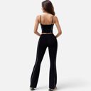 Black Medium Women's High Waist Flared Leggings with Contrast Seam Detail and Stretch Fabric