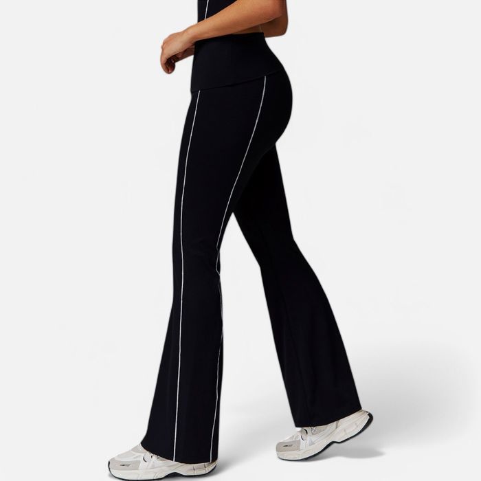 Women's High Waist Flared Leggings with Contrast Seam Detail and Stretch Fabric