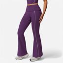 Purple Medium Women's High Waist Flared Leggings with Contrast Seam Detail and Stretch Fabric