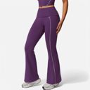 Purple Medium Women's High Waist Flared Leggings with Contrast Seam Detail and Stretch Fabric