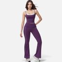 Purple Medium Women's High Waist Flared Leggings with Contrast Seam Detail and Stretch Fabric