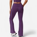 Purple Medium Women's High Waist Flared Leggings with Contrast Seam Detail and Stretch Fabric