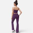 Purple Medium Women's High Waist Flared Leggings with Contrast Seam Detail and Stretch Fabric