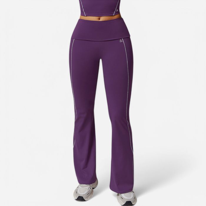 Women's High Waist Flared Leggings with Contrast Seam Detail and Stretch Fabric