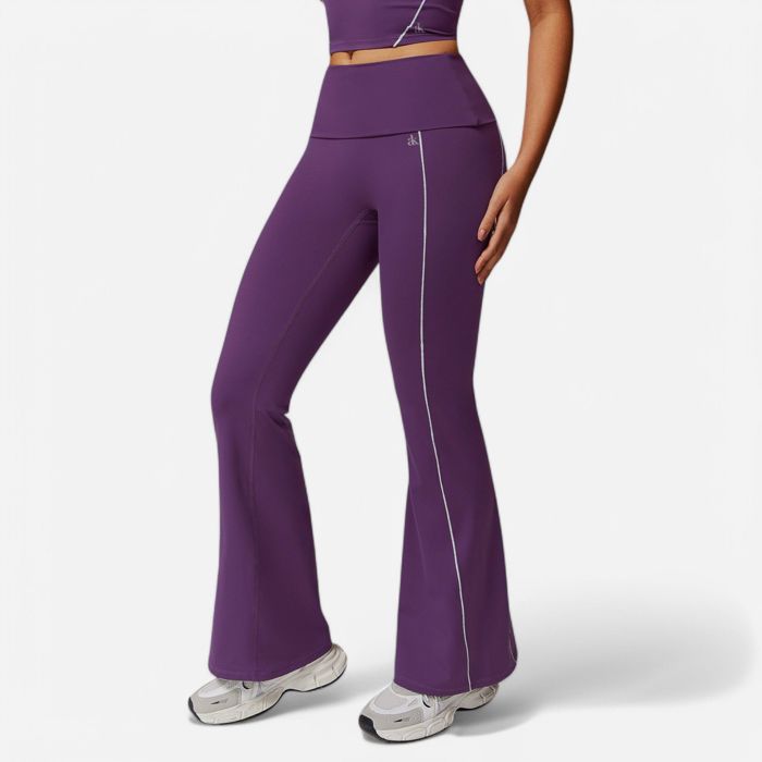 Women's High Waist Flared Leggings with Contrast Seam Detail and Stretch Fabric