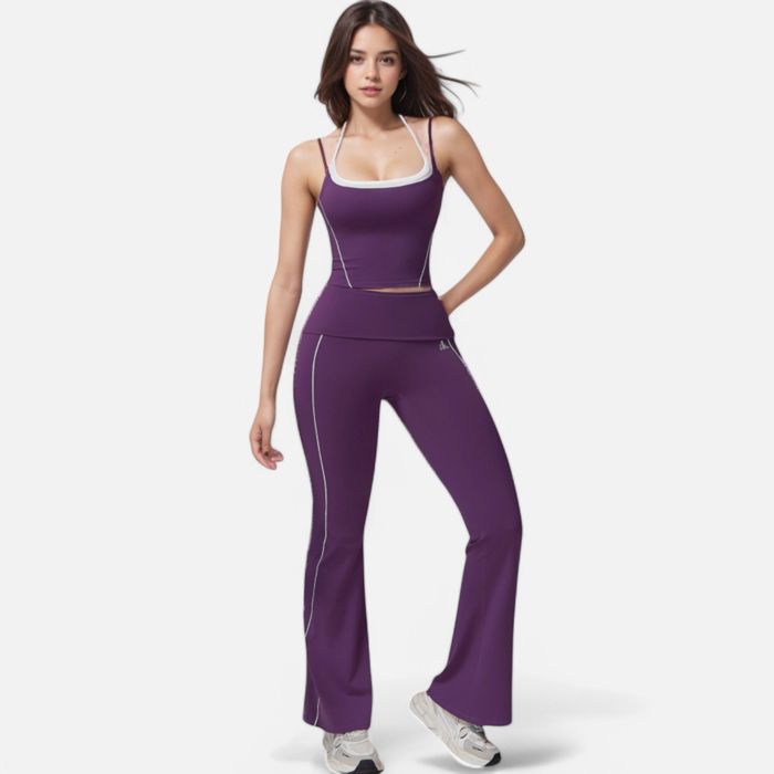 Women's High Waist Flared Leggings with Contrast Seam Detail and Stretch Fabric