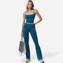 Green Medium Women's High Waist Flared Leggings with Contrast Seam Detail and Stretch Fabric