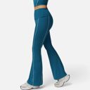 Green Medium Women's High Waist Flared Leggings with Contrast Seam Detail and Stretch Fabric