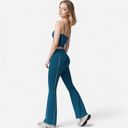 Green Medium Women's High Waist Flared Leggings with Contrast Seam Detail and Stretch Fabric
