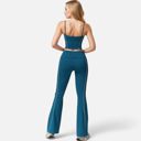 Green Medium Women's High Waist Flared Leggings with Contrast Seam Detail and Stretch Fabric