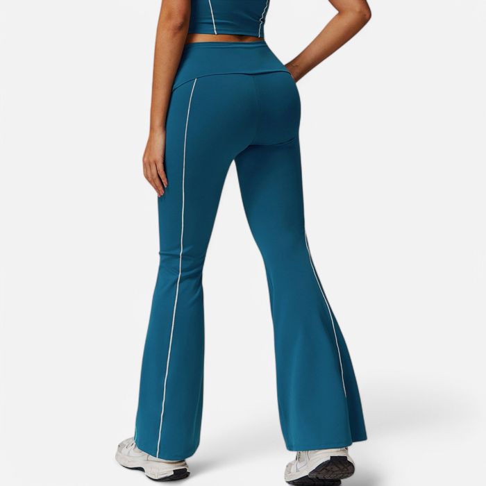 Women's High Waist Flared Leggings with Contrast Seam Detail and Stretch Fabric