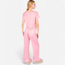 Pink Small Women's Short Sleeve Lounge Set with Wide Leg Pants and Relaxed Fit