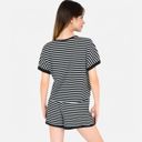 Black XL Women's Striped Lounge Set with Cuffed Short Sleeve Top and Elastic Waist Shorts