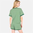 Green Medium Women's Striped Lounge Set with Cuffed Short Sleeve Top and Elastic Waist Shorts