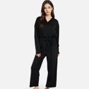 Black Medium Women's Relaxed Fit Pullover and Wide Leg Lounge Pants Set