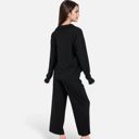 Black Medium Women's Relaxed Fit Pullover and Wide Leg Lounge Pants Set