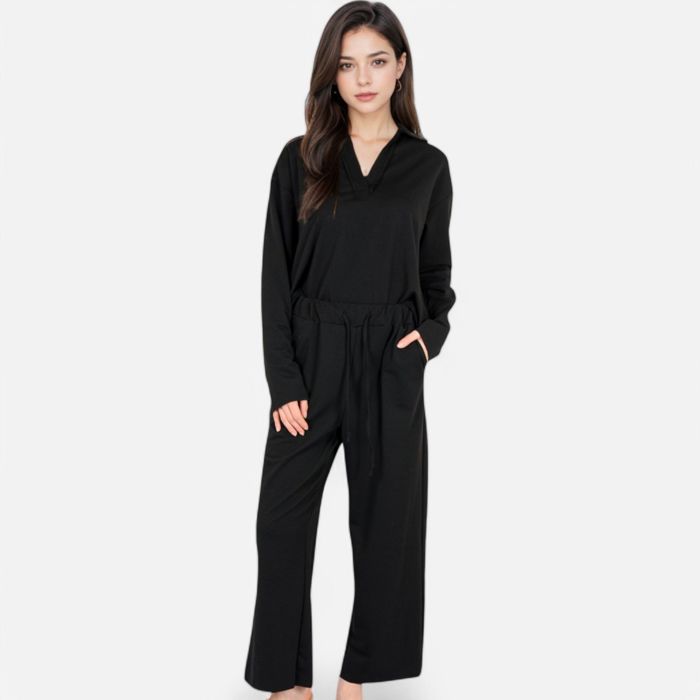 Women's Relaxed Fit Pullover and Wide Leg Lounge Pants Set