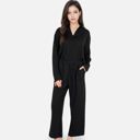Black Medium Women's Relaxed Fit Pullover and Wide Leg Lounge Pants Set