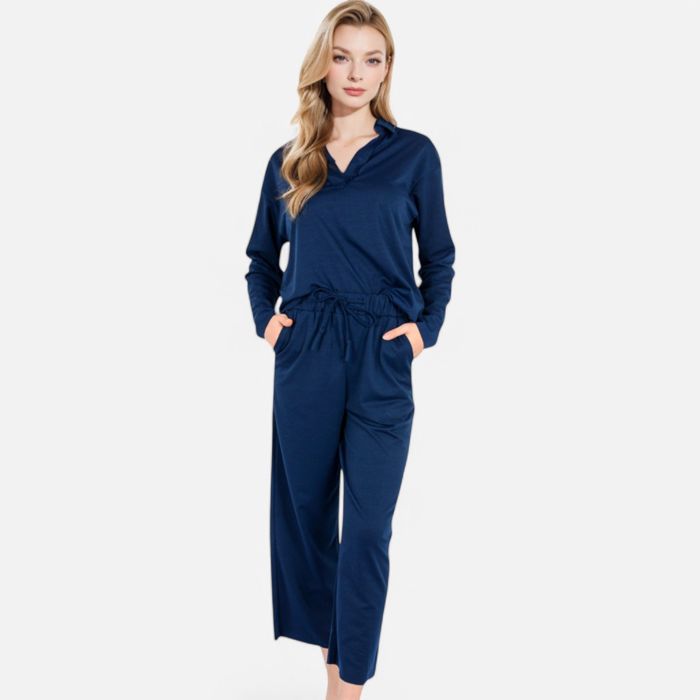 Women's Relaxed Fit Pullover and Wide Leg Lounge Pants Set