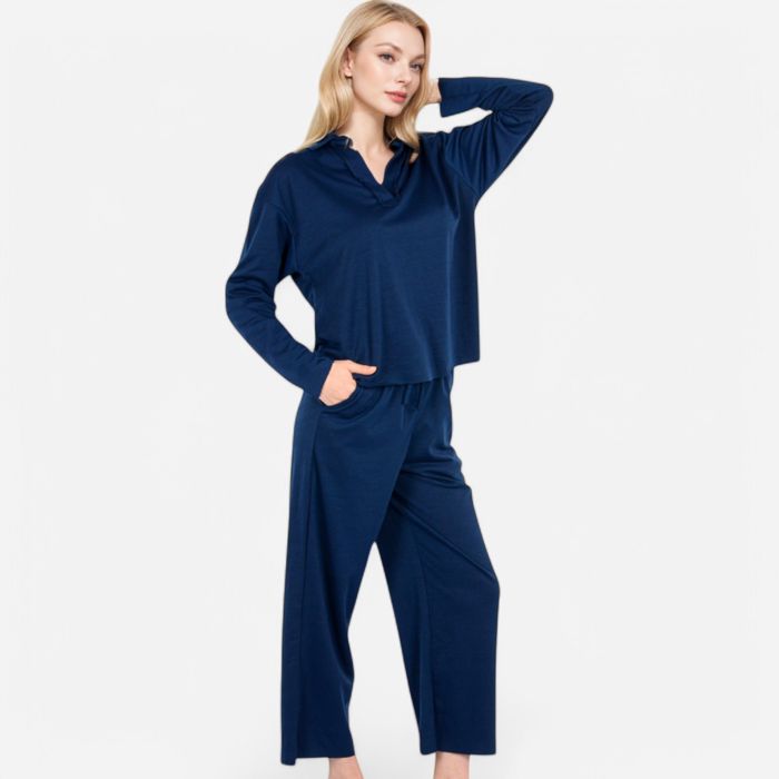 Women's Relaxed Fit Pullover and Wide Leg Lounge Pants Set