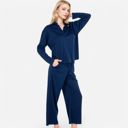 Blue Medium Women's Relaxed Fit Pullover and Wide Leg Lounge Pants Set