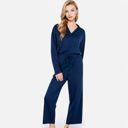Blue Medium Women's Relaxed Fit Pullover and Wide Leg Lounge Pants Set