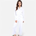 White Large Women's Relaxed Fit Pullover and Wide Leg Lounge Pants Set