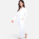 White Medium Women's Relaxed Fit Pullover and Wide Leg Lounge Pants Set