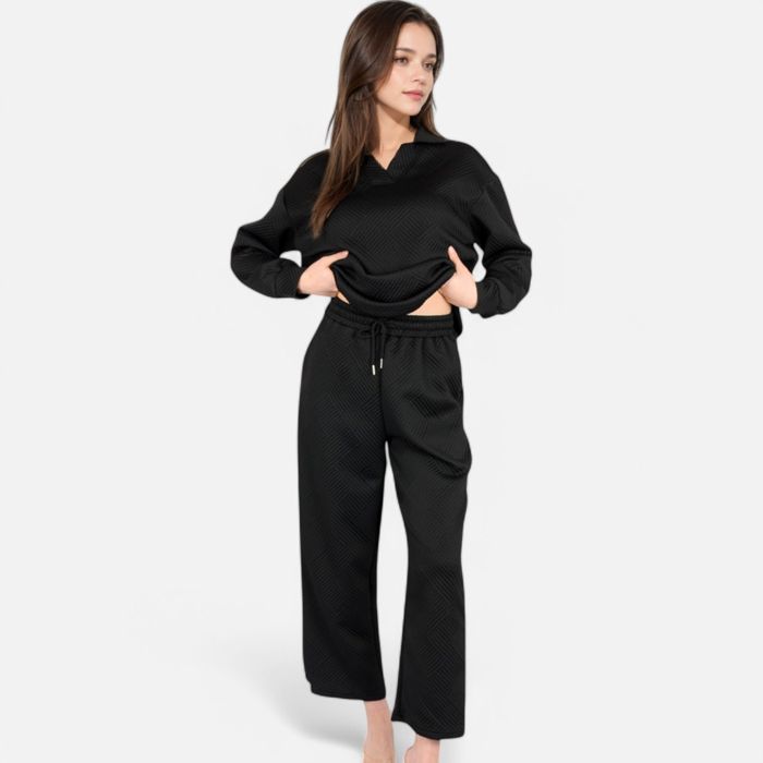 Women's Long Sleeve Pullover and Wide Leg Pants Lounge Set